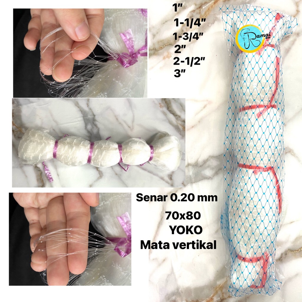 JARING JALA PUKAT IKAN UDANG BURUNG  SENAR 0.20 LEBAR 70X80 TIPE YOKO