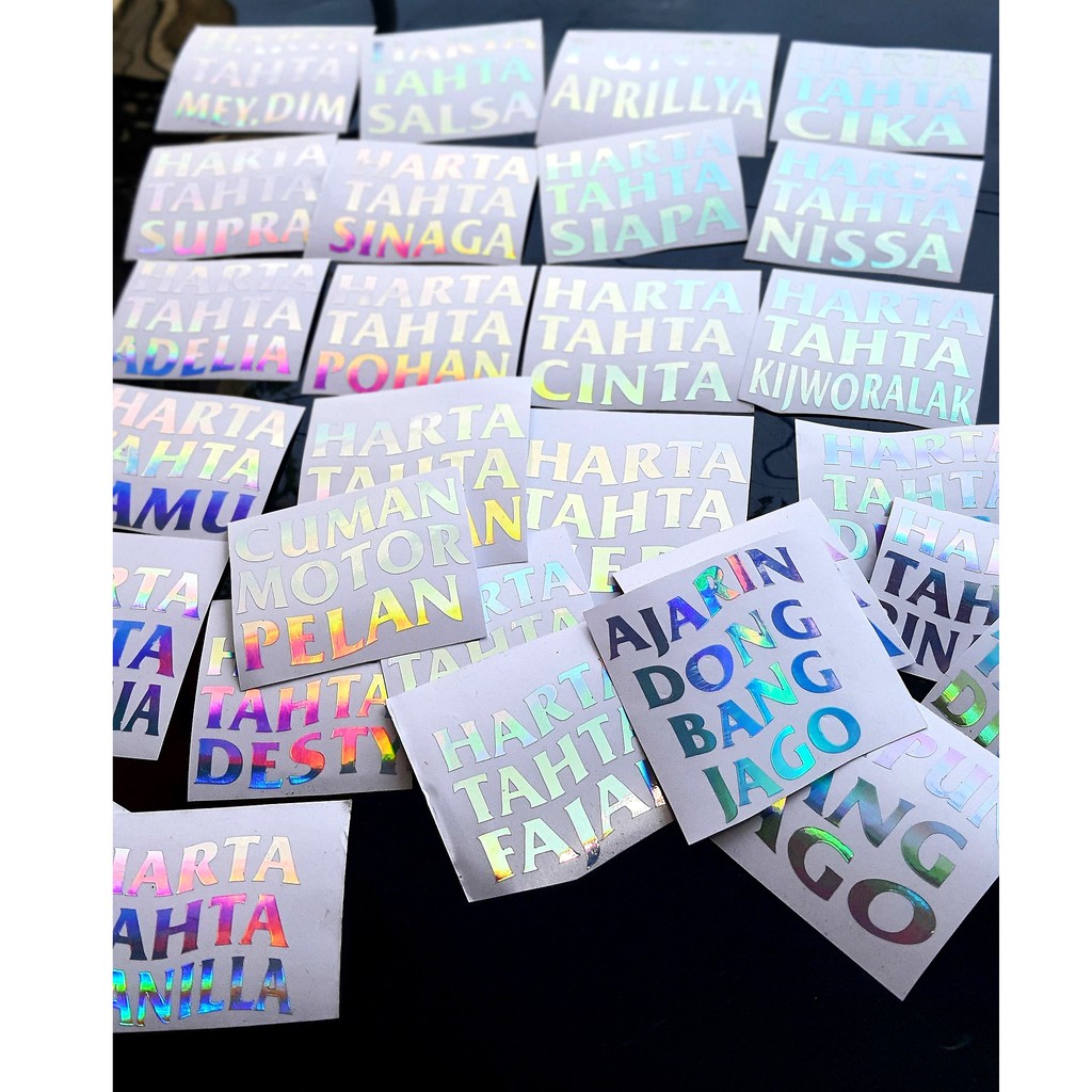 STIKER HOLOGRAM HARTA TAHTA NAMA CUSTOM 7-8cm