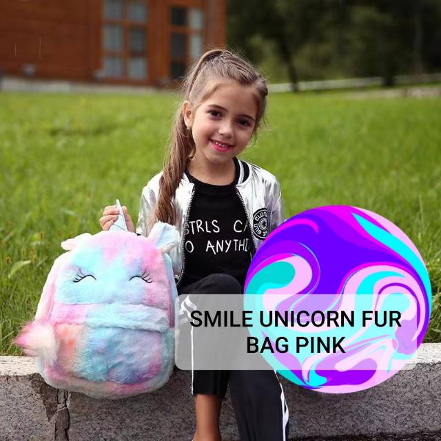 32003/4 UNICORN FLUFFY BAG / TAS UNICORN BULU RAINBOW / RANSEL PINK UNICORN ANAK IMPORT KOREA