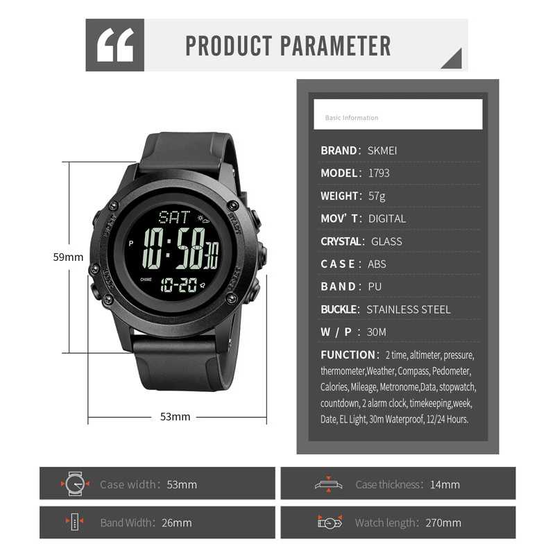 IDN - SKMEI Jam Tangan Digital Pria Pedometer Compass - 1793