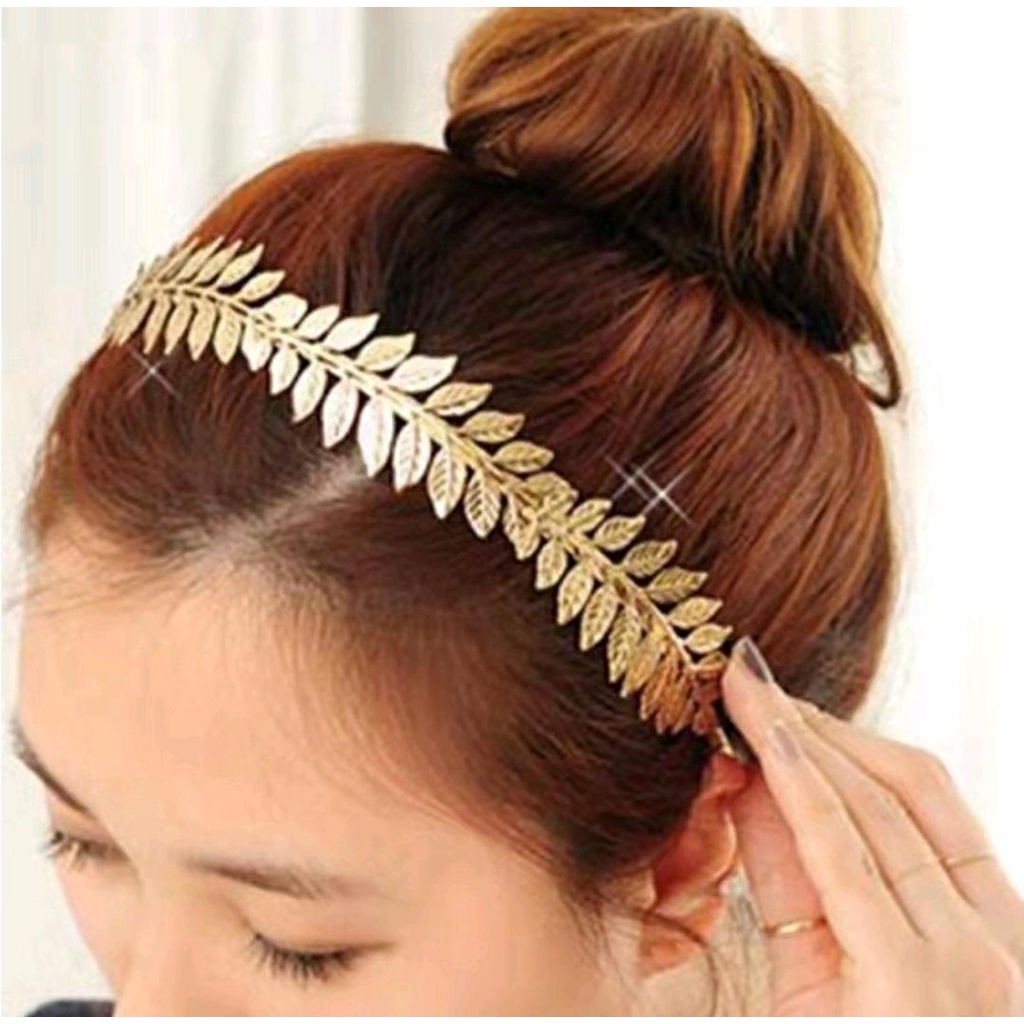 Shell Crown - Bando Daun Bahan Metal Warna Emas Hias Mutiara Imitasi Untuk Wanita