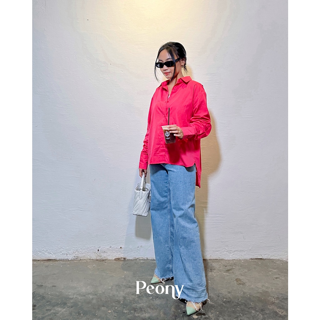 PEONY - Poppy Oversized Shirt in Fuchsia / Kemeja Oversized Wanita / Oversized Shirt Premium / Kemej