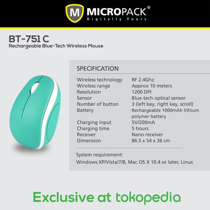 Micropack Rechargeable Blue Tech Mouse BT 751C Hijau