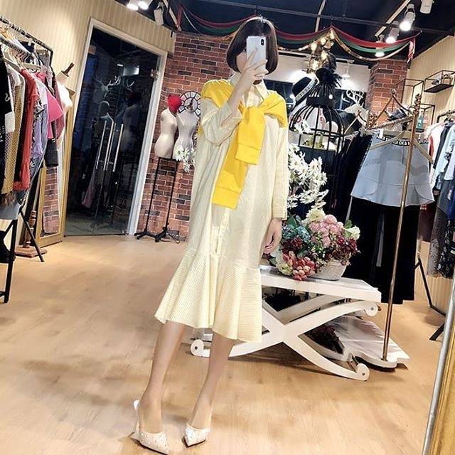 KA136 FRANKIE DRESS YELLOW / BAJU TERUSAN KUNING KERAH CASUAL WANITA IMPORT HONGKONG GAYA KOREA SALE