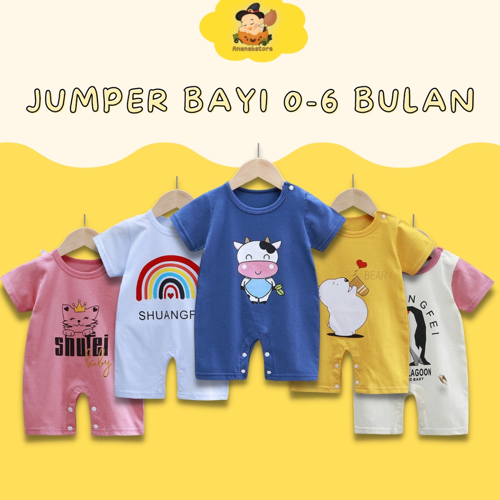 Jumper bayi Motif / Romper bayi Baju kodok Jumper lengan pendek newborn 0-6 bulan Baju bayi karakter bahan katun