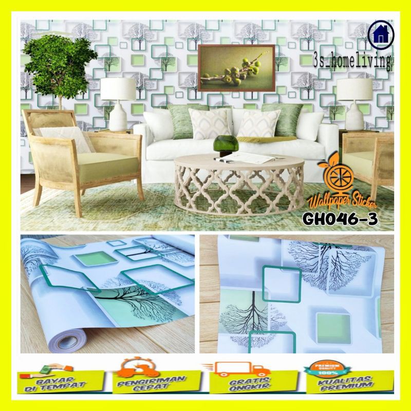 (COD) Wallpaper Dinding 3D Hijau / Wallpaper 3D Hijau / Wallpaper Kotak Hijau