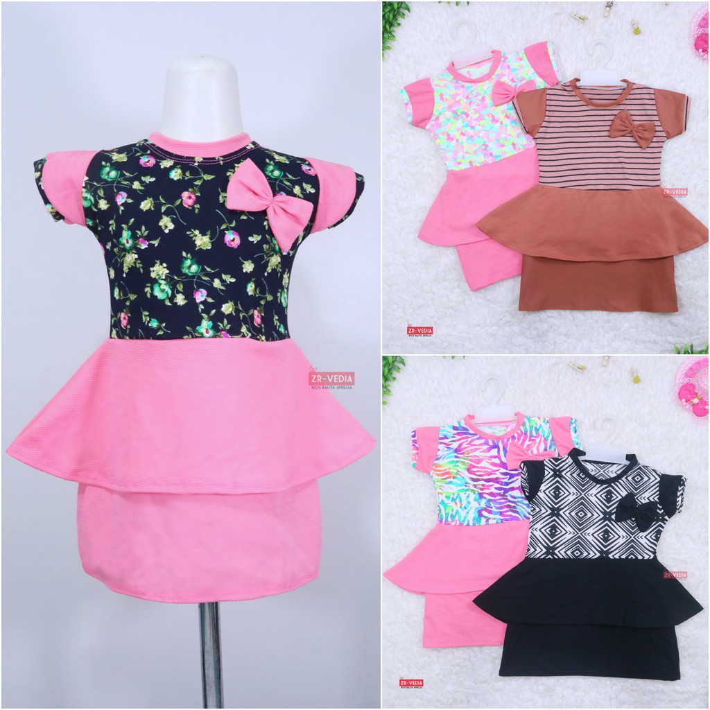 Dress Viona Lengan 3-4 Tahun /  Dres Anak Perempuan Baju Fashion Kids Pesta Adem Motif Lengan Pendek