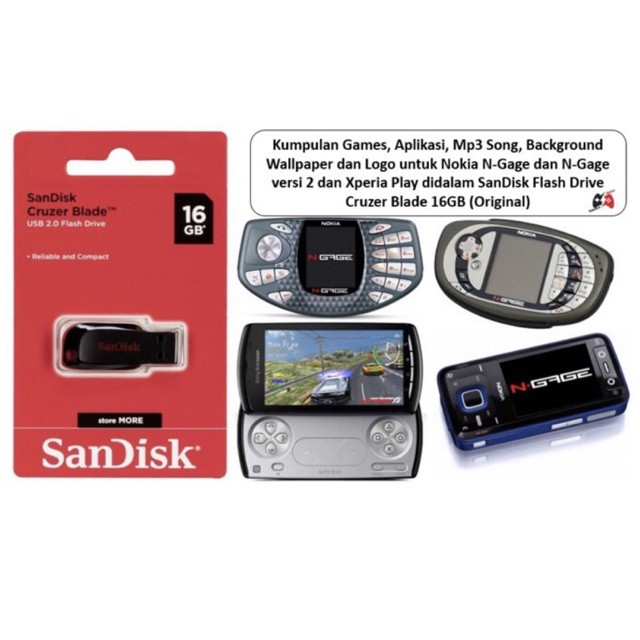 Sandisk Cruzer Blade Flashdisk Thumdrive USB 16GB Kumpulan Games Ngage klasik, QD, 2.0, Xperia play
