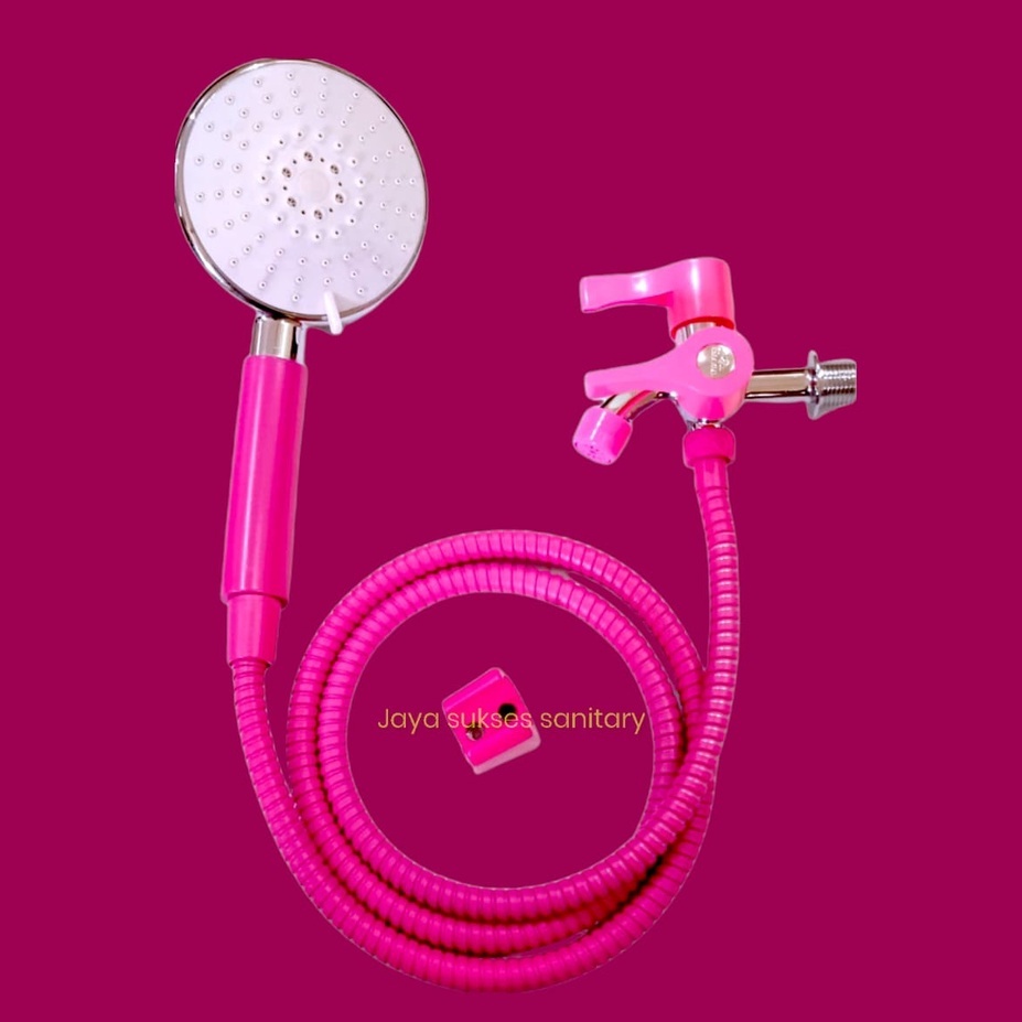 Promo Paket Shower Mandi Bulat Besar Mode 3 Semburan Air Drat 1/2&quot; Pink