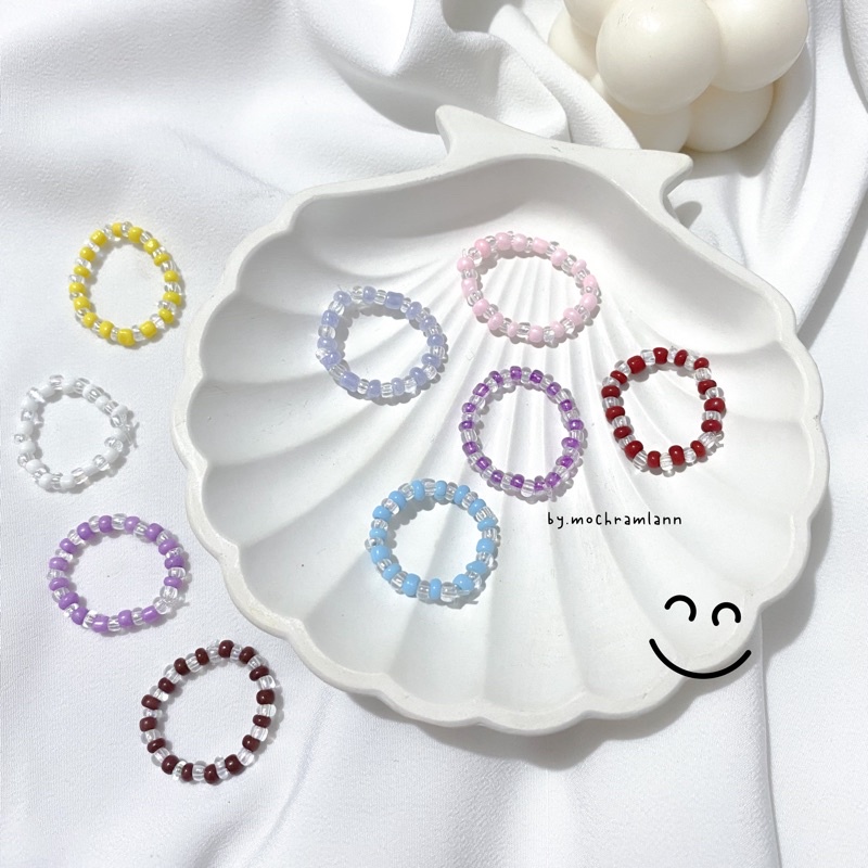 cincin manik/ beads ring clear combi pastel / cincin manik korea