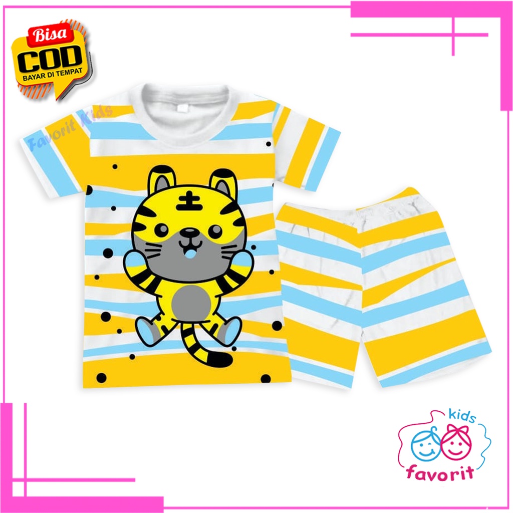 Favorit kids Setelan baju tidur anak perempuan lengan pendek celana pendek gambar kucing kartun