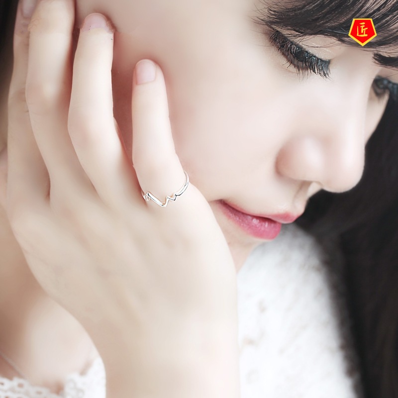 [Ready Stock]Minimalist Creative Heartbeat Shape 925 Silver Ring