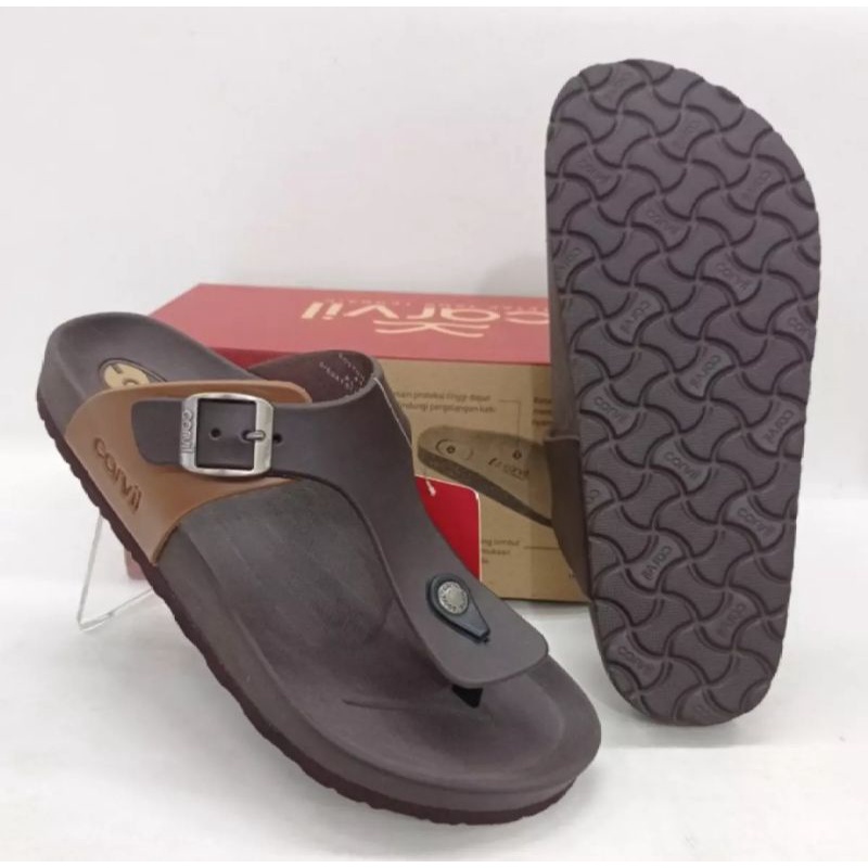 Sandal casual pria Carvil Boston 01 Coklat tua original