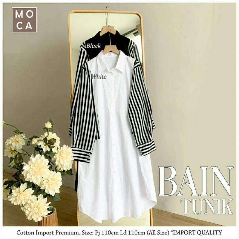 Bain Tunik, TUNIK WANITA SUPER CANTIK LENGAN GARIS FIT XXL LD 110 BAHAN KATUN IMPORT PREMIUM TERMURAH OOTD