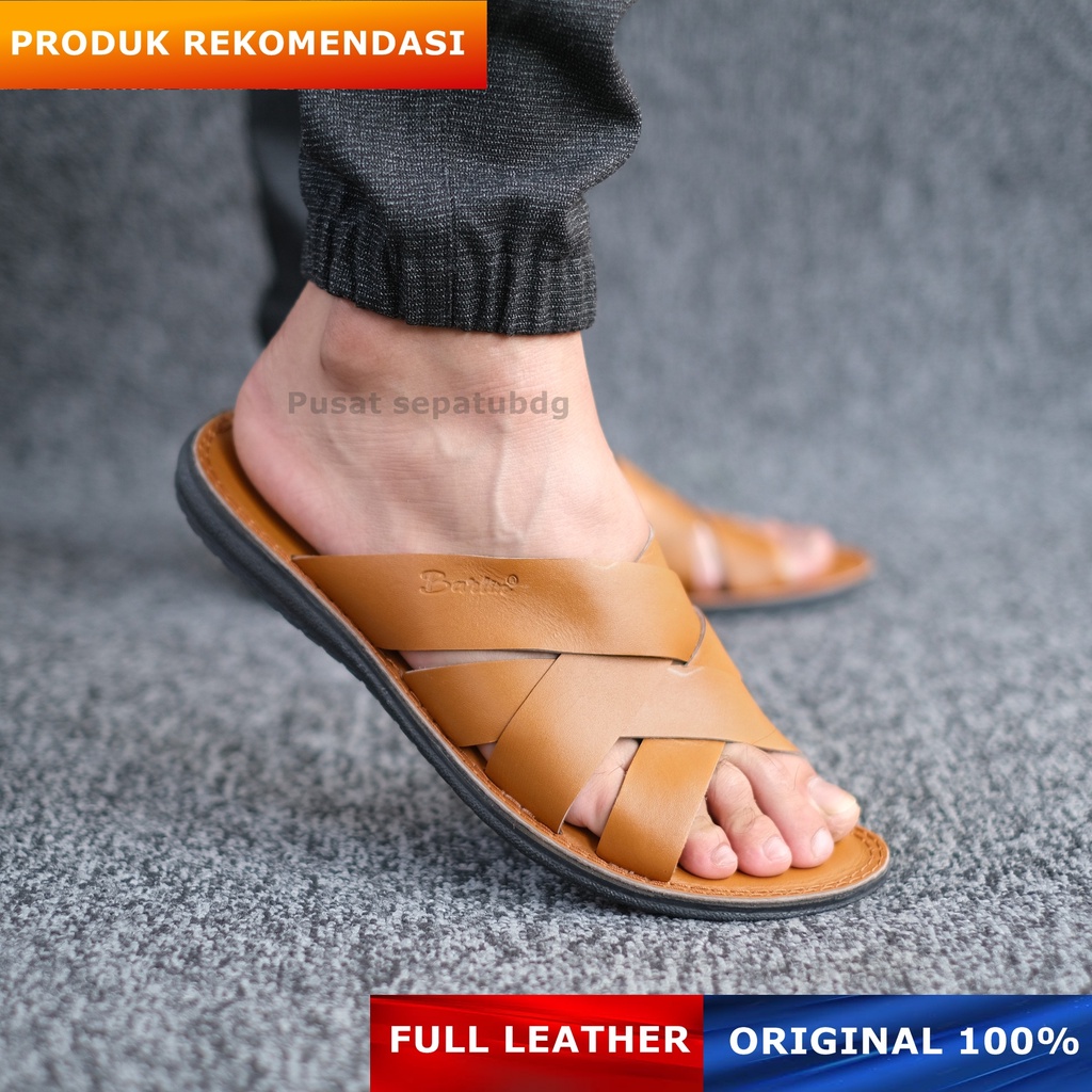 Sandal Slop Kulit Pria Distro Casual Original - Sendal Slide Kulit Casual Pria