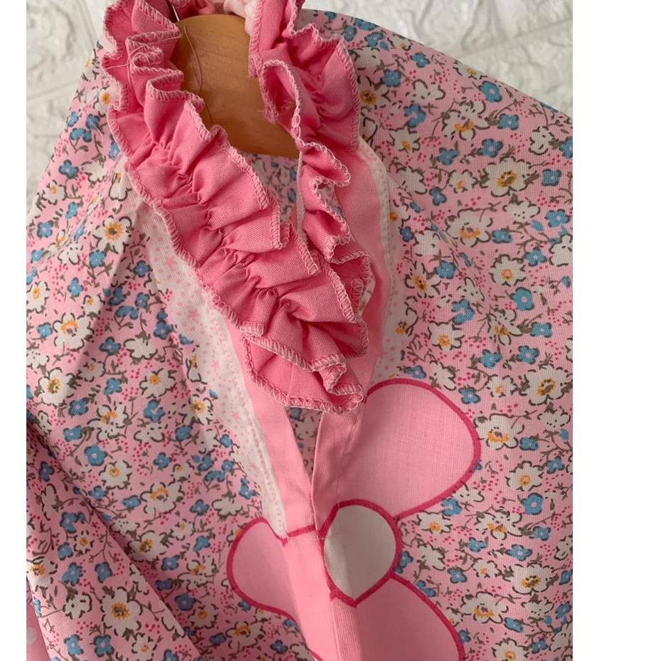 Gamis Katun Kerudung Anak Motif Pink Bunga Kecil Size 3Tahun 7H4