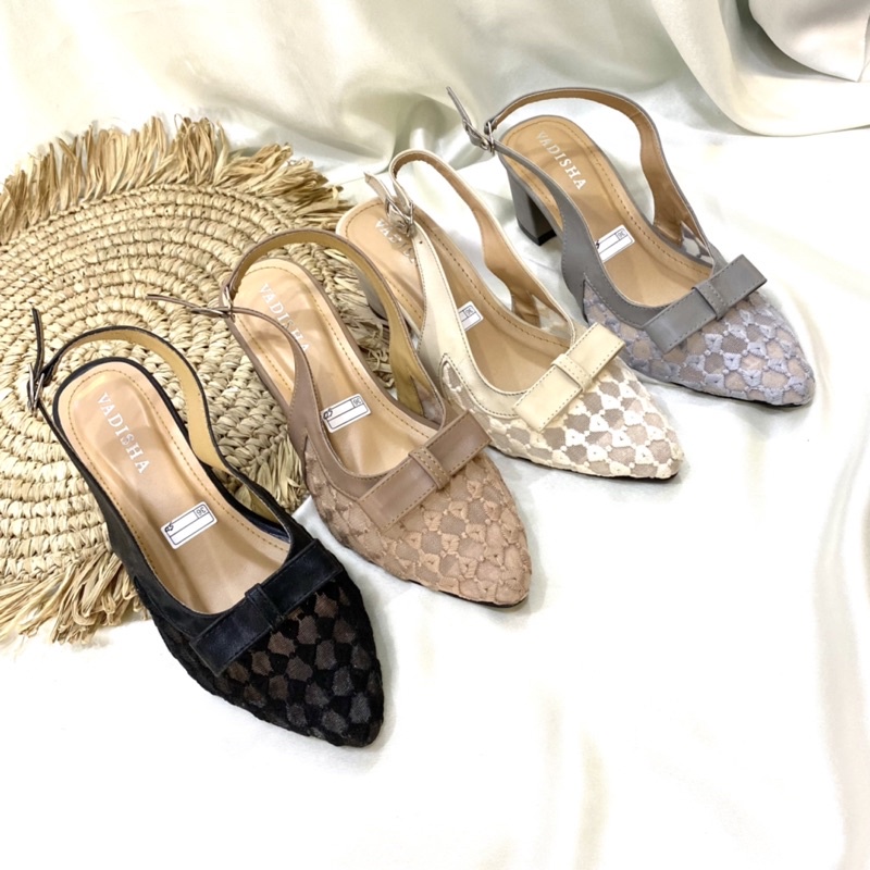 Sandal wanita/Sandal Hak tahu 5cm||Vadisha Brukat||Sandal Tali