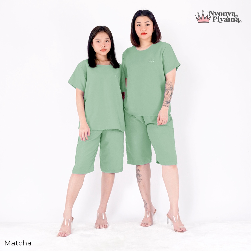 Nyonya Piyama Poly Bamboo Set Piyama Celana Pendek (Oblong Polos)-Matcha