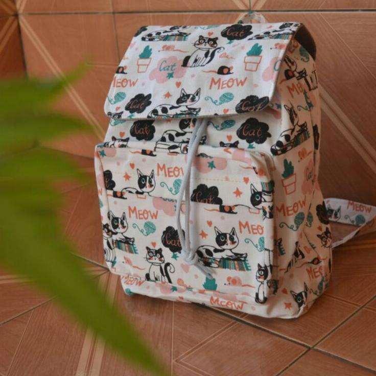 ((TERMURAH)) tas gendong wanita / tas ransel serut wanita bahan kanvas motif