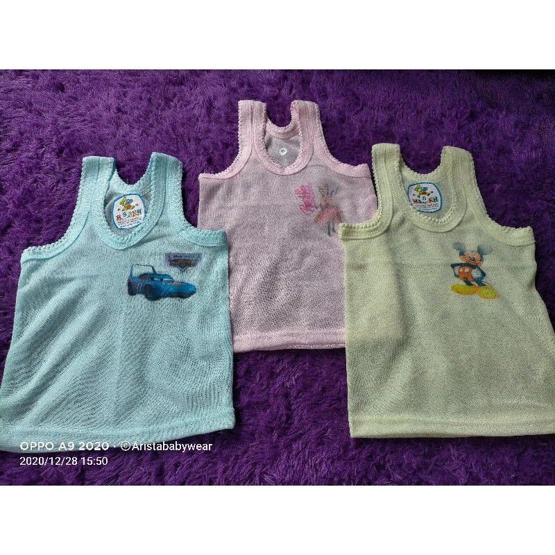 SINGLET WARNA BAYI/ANAK  SABLON KARAKTER 3PCS