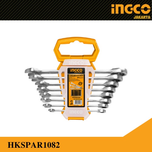 8-Pcs Ratchet Spanner Set (8-19mm) INGCO HKSPAR1082 - Kunci Ring Pas