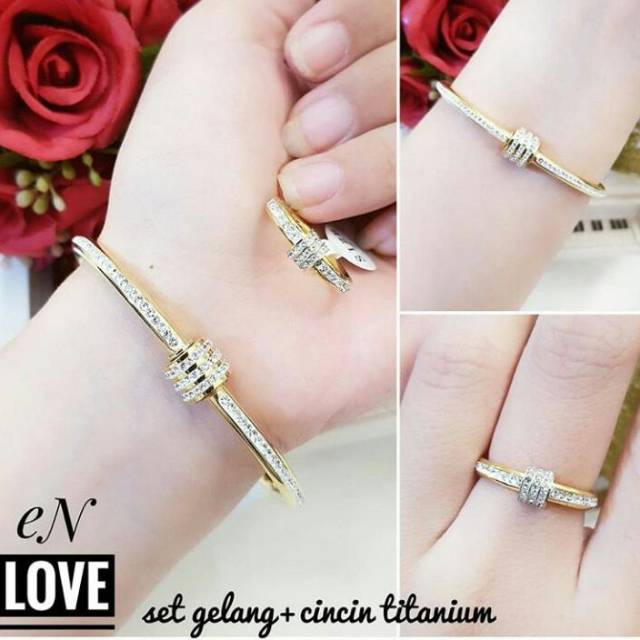 Set gelang cincin titanium