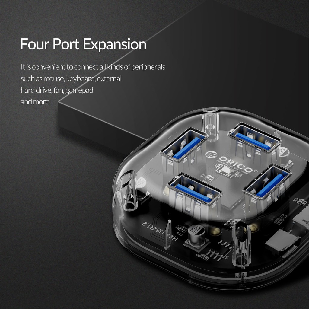 Usb hub 3.0 orico 4 port transparent 100cm cable H4U-U3