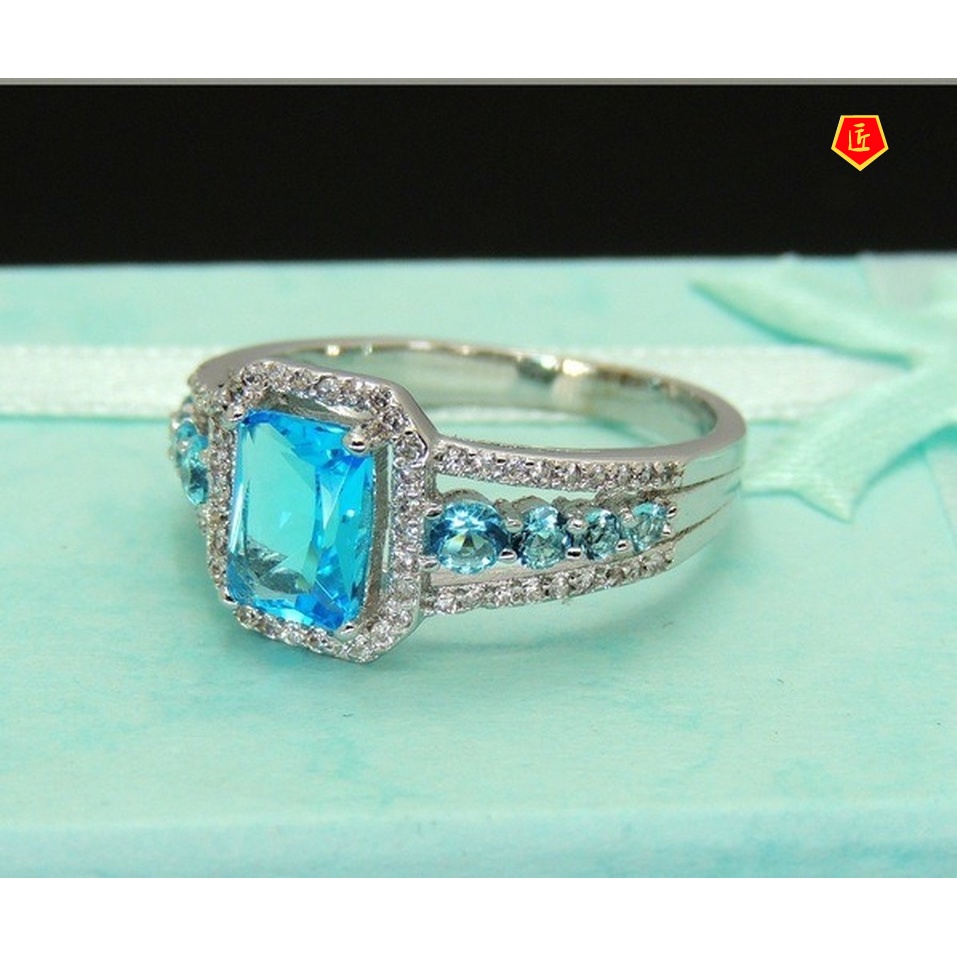 [Ready Stock]New Topaz Blue Crystal Ring Personality Fashion