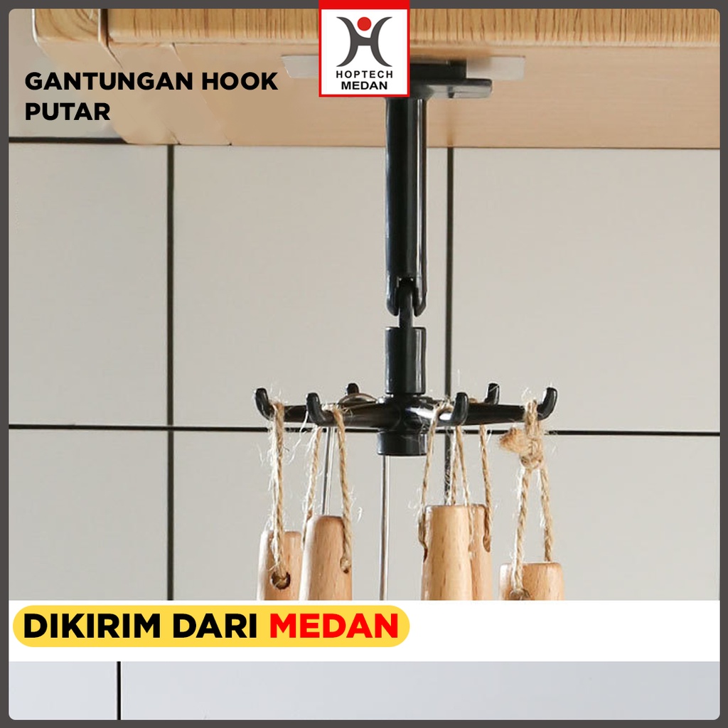 Gantungan spatula Hook alat mandi / Gantungan putar serbaguna 6hook