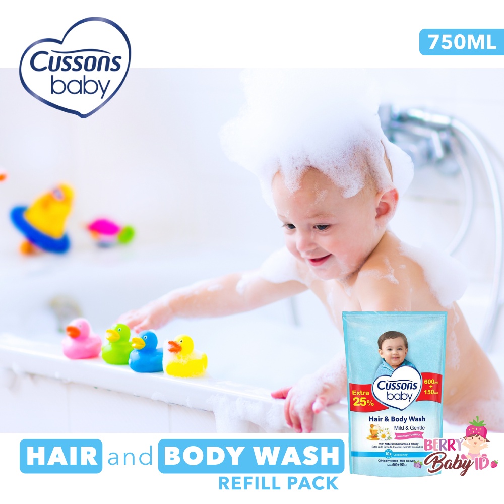 Cussons Baby Hair &amp; Body Wash Mild &amp; Gentle Sabun Shampo Bayi 750 ml Berry Mart