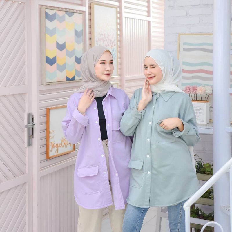 KEMEJA CASUAL JACKET JAKET WANITA MUSLIMAH KANCING LONG SLEEVE JACKET BAHAN TEBAL BAHAN KATUN FLEECE COTTON PANJANG BAHAN HALUS