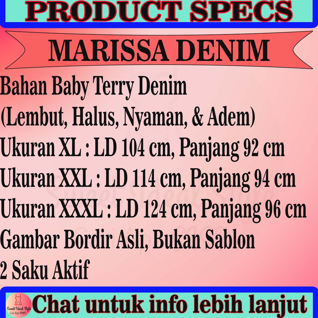 LVB Dress Wanita MARISSA DENIM / gaun / Atasan Muslim Wanita / Long Tunic Uk.XL - XXL - 3XL