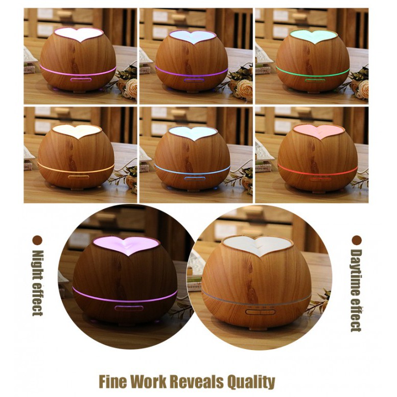 H31 Wooden Humidifier Aroma Diffuser 7 Color LED Light 300ml Brown