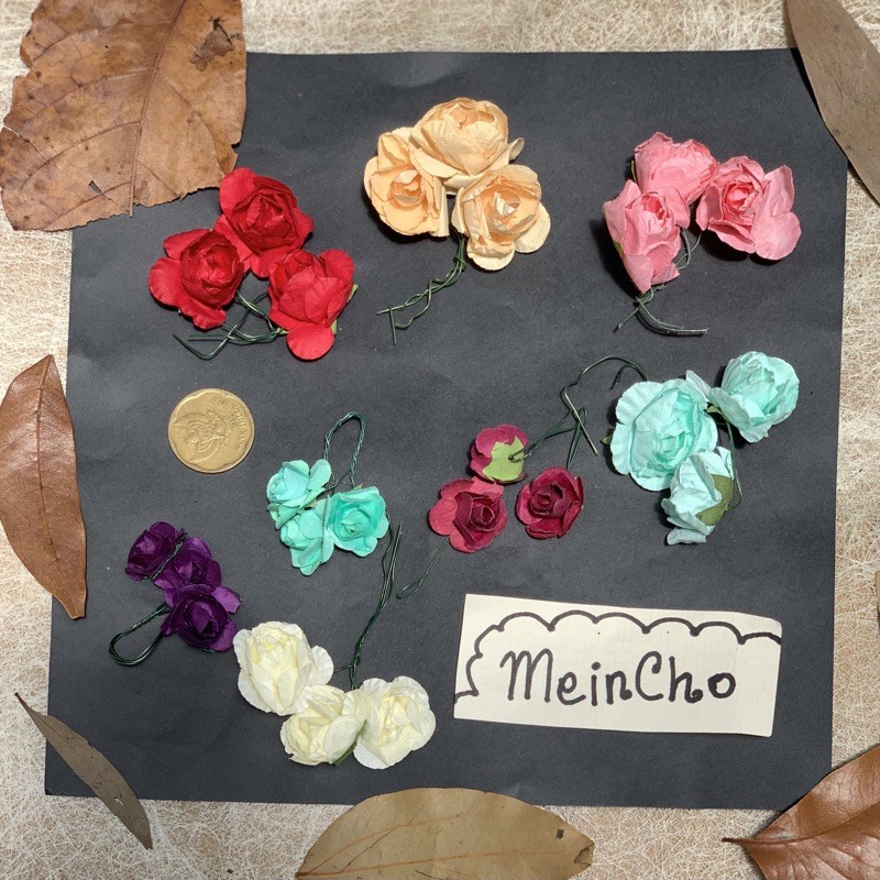 (3 biji) Bunga Mawar Kertas Paper Rose Bunga Kuntum Suyok Bunga Aplikasi Bahan Mahar Rustic Dekorasi