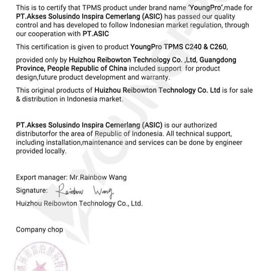 YOUNGPRO CONTINENTAL AG INTERNAL SENSOR SPARE PART PENGGANTI TPMS