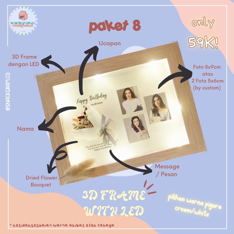 

(Paket 8) Hampers/giftbox/3D Frame wisuda, ulang tahun, anniversary, dll.