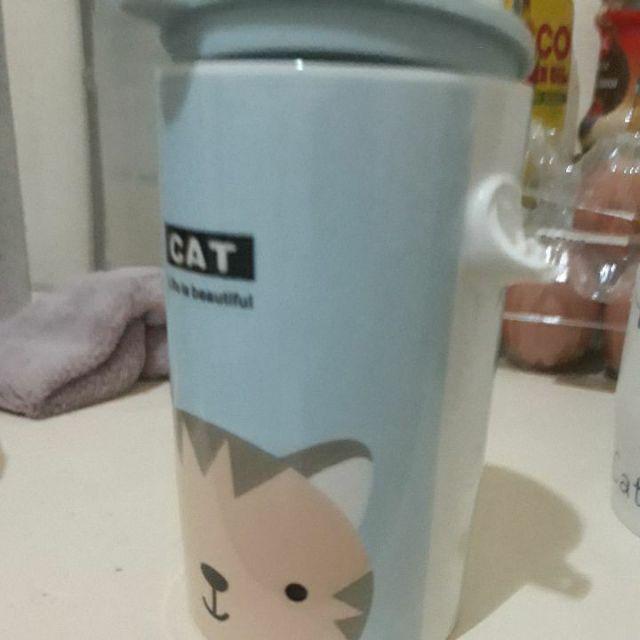 Gelas Mug Keramik Lucu Unik Motif Kucing Biru