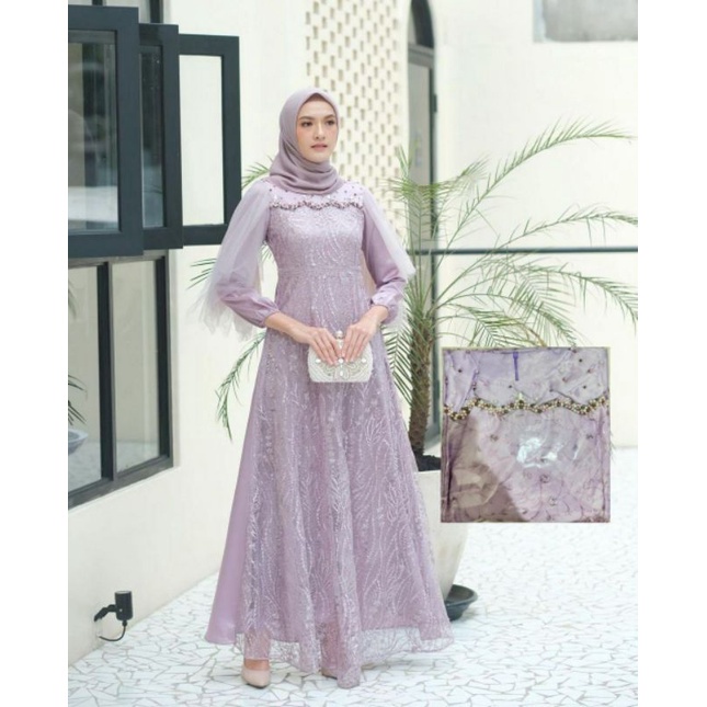LUNA Dress -  Baju Dress Gamis Kondangan Terbaru Gamis Pesta Mewah 2022 Wanita Syari Busana Muslim Terbaru Modern Maxi Lengan Tutu Jaring Outfit Muslimah Kekinian Model Baru RAYA GAMIS MAXI CEMPAKA AULIA GAMIS TILE TUTU GAMIS BRUKAT Mutiara