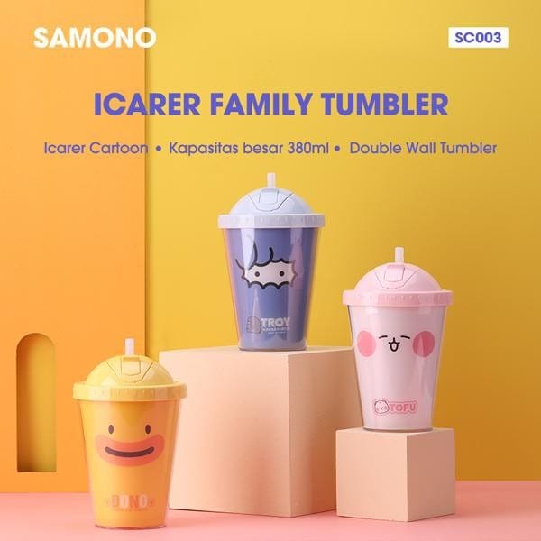 Botol Minum Anak-Anak Plastik 380ML Biru Karakter 2 Lapis Wall ada Sedotan Anti Tumpah Samono SC003