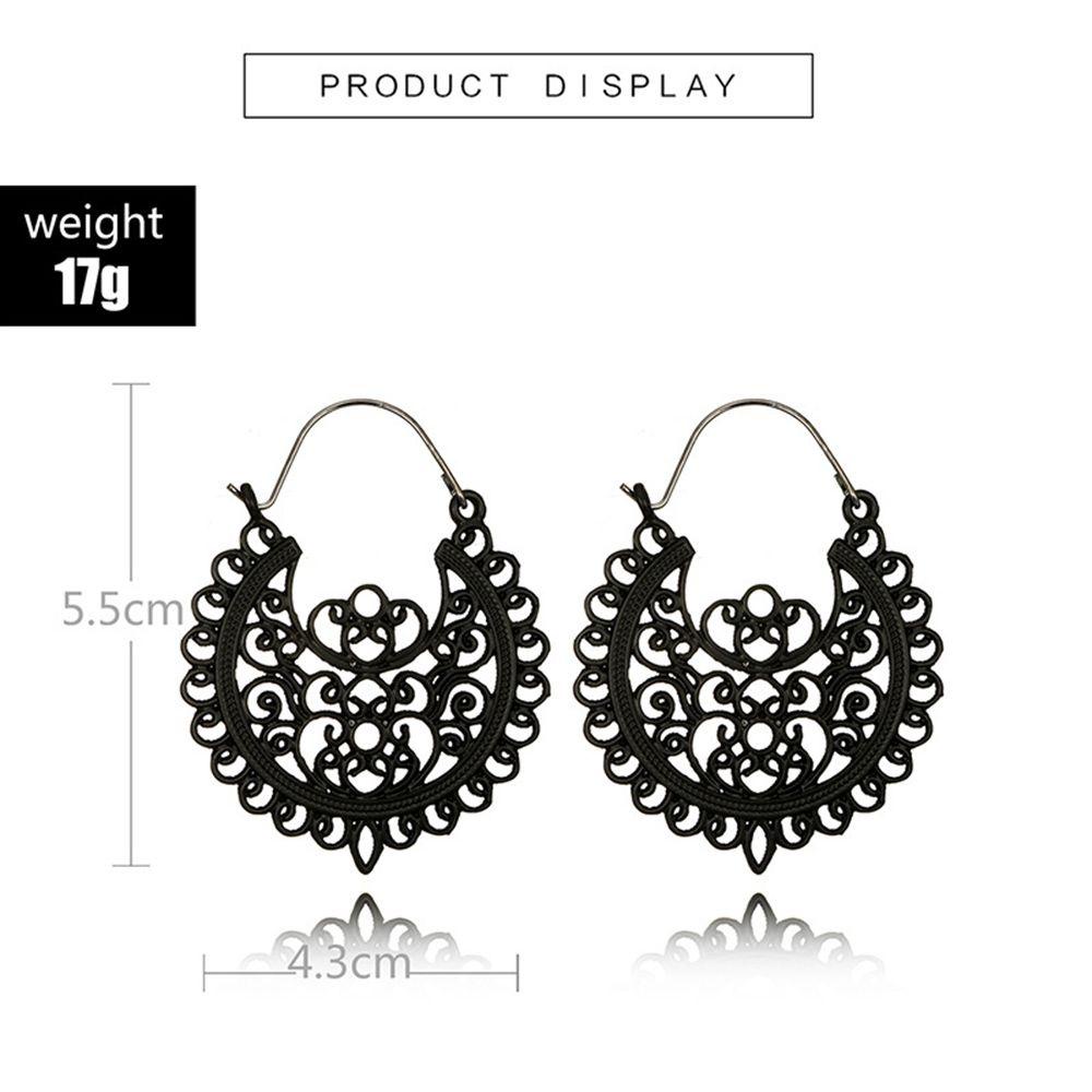 R-flower Hoop Earring Vintage Flower Pendant Jipsi Tribal Ear Studs