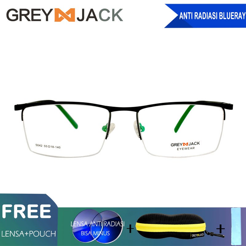 

Grey Jack Frame Kacamata Titanium Metal Fashion Free Lensa ,5042