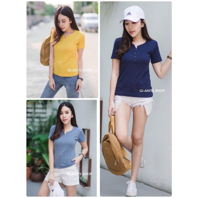 GIants Basic / Tshirt V Kancing / Kaos Vneck / Kaos Wanita ukuran L