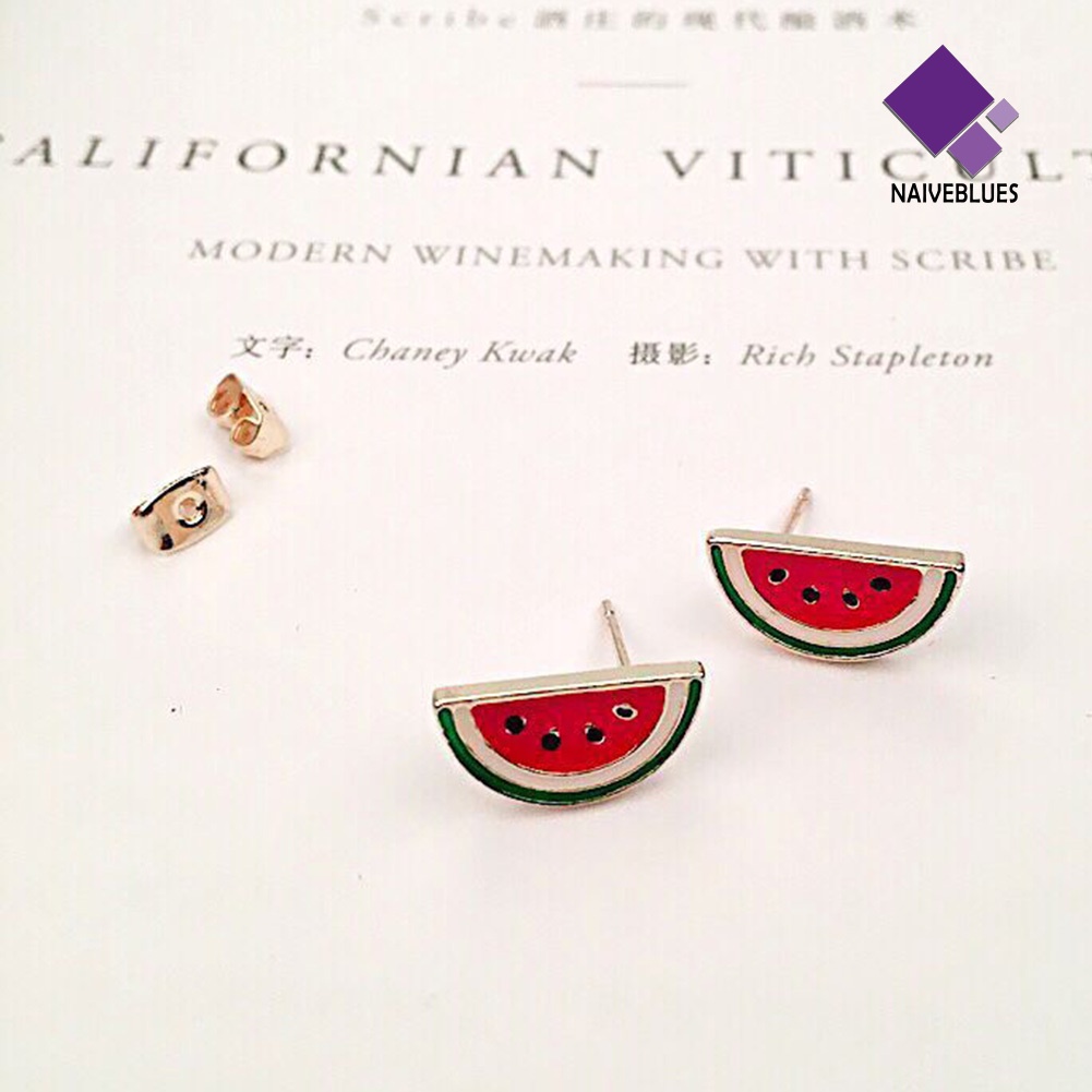 Anting Stud Desain Buah Strawberry Semangka Untuk Wanita