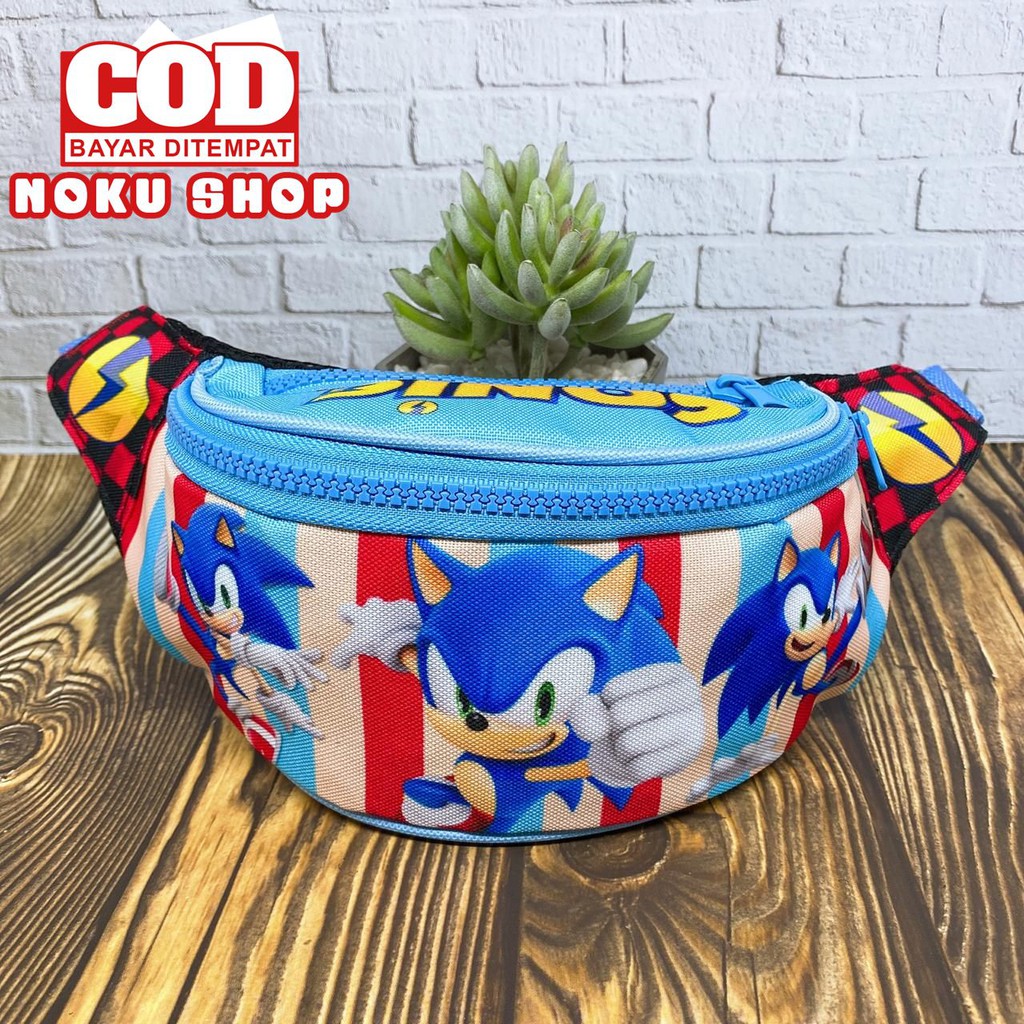 NOKU - Tas Selempang Anak / Waistbag Bumbag Karakter Motif SONIC