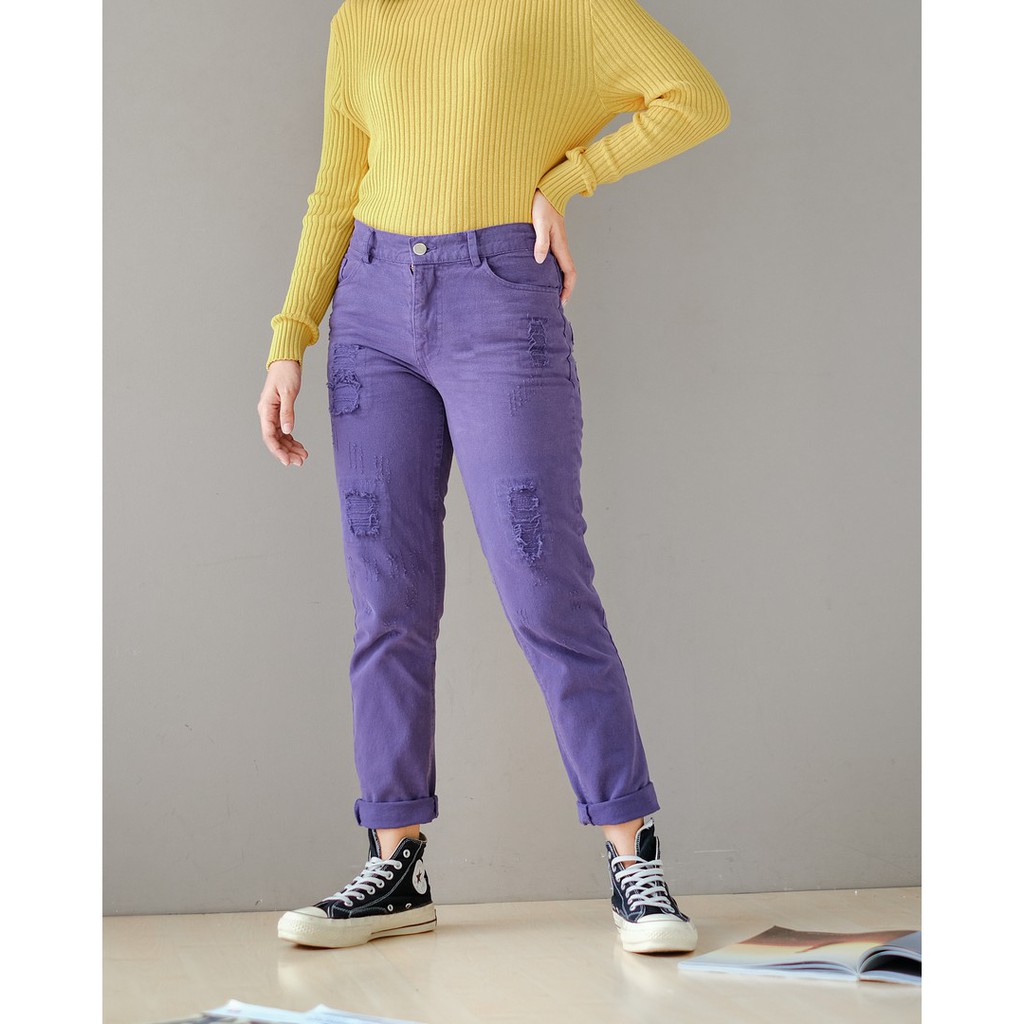 Myrubylicious ASH RIPPED COLOUR PANTS PURPLE