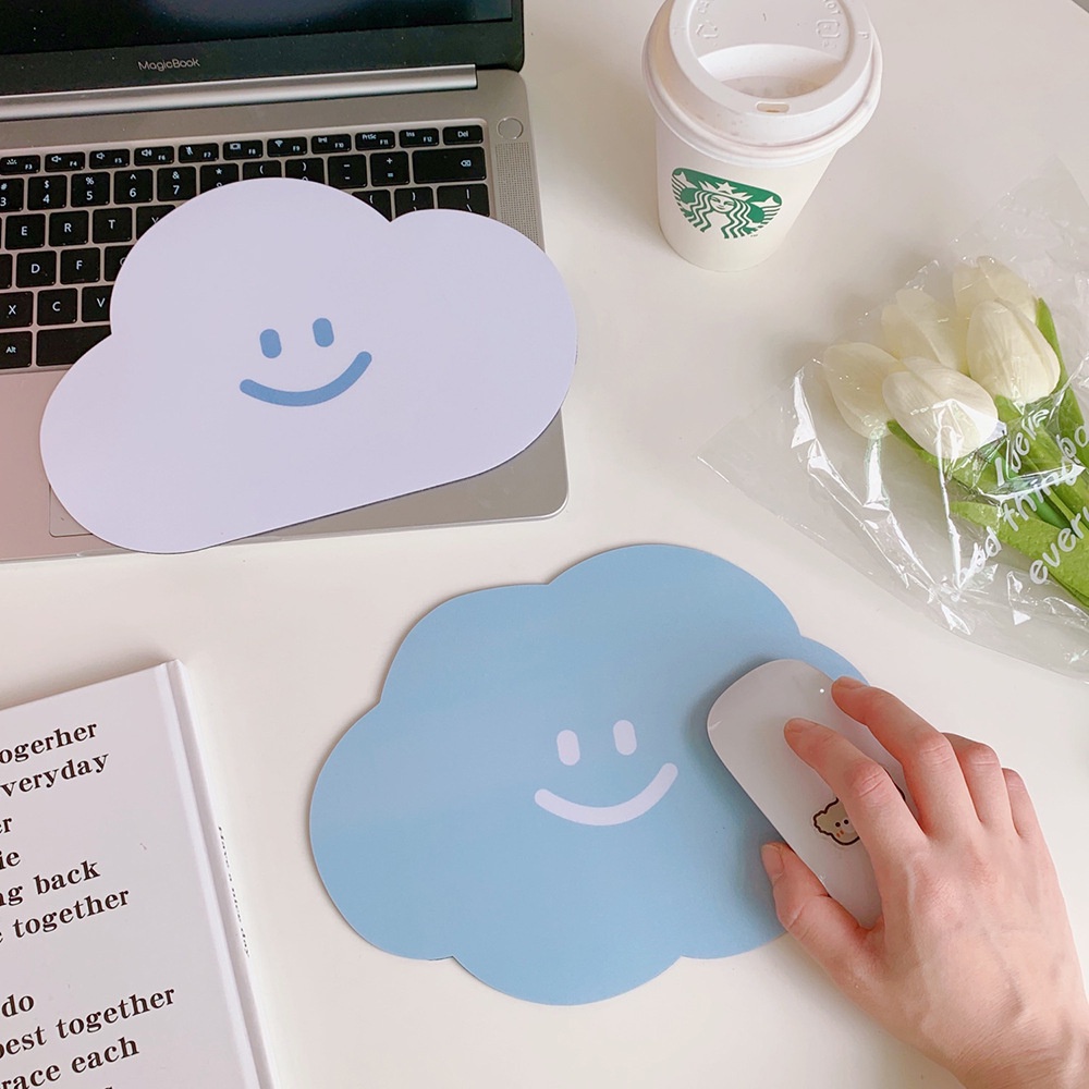 Japanese Style Blue/white Cloud Shape PVC Non Slip Waterproof Mousepad Creative Coaster for Friend Gift
