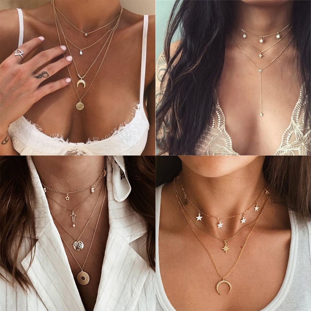Bohemian Style Conch Necklace Alloy Sweater Chain Shell Horn Scallop Pendant Multi-layer Necklace
