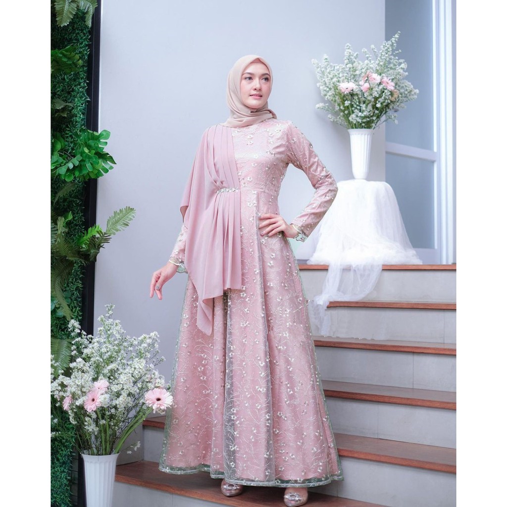 Exclusive Raya Dress Helena Tulle mix Payet Ceruty Gamis Gamis Brokat Tille Mutiara Dress Brokat Terbaru Gamis Brokat Lebaran-4