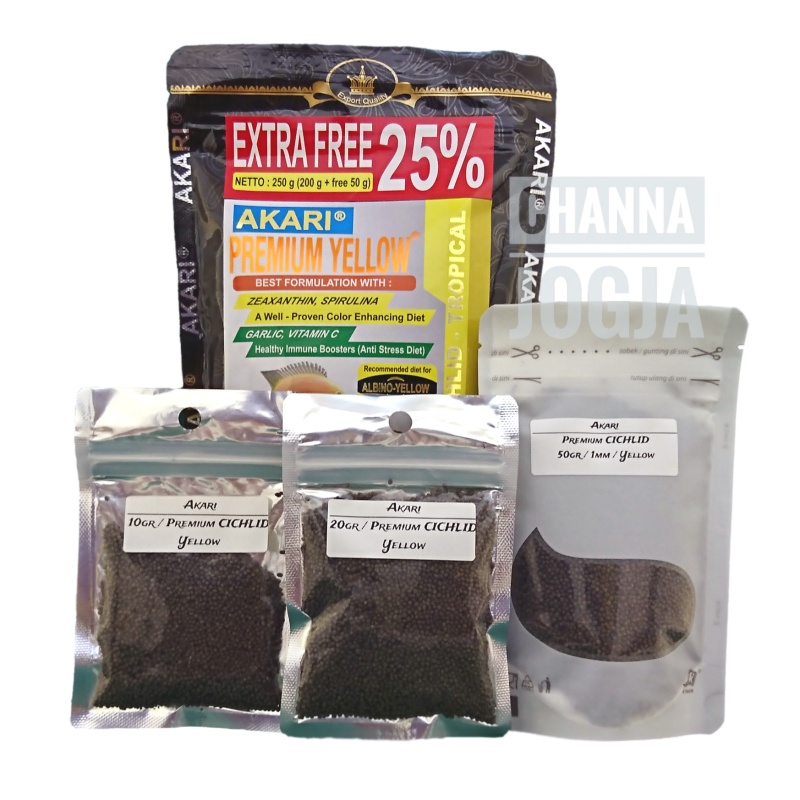 Pelet Akari Premium YELLOW Cichlid Repack 1mm floating ikan chana pelet channa maru ys basic warna k