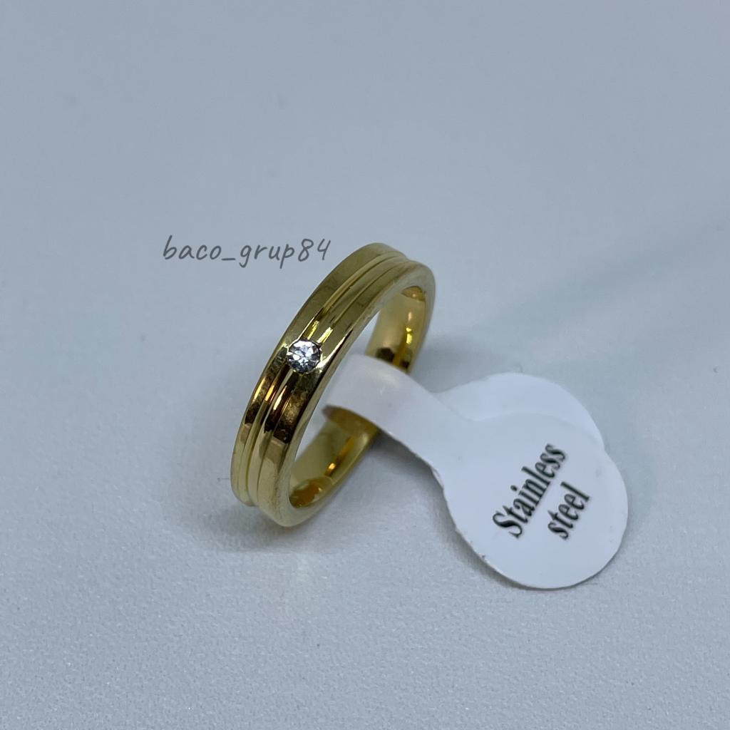 Cincin Titanium Gold Polos C28 Mata Satu Awet lama Tidak Karatan Cincin Kawin Cincin Tunangan